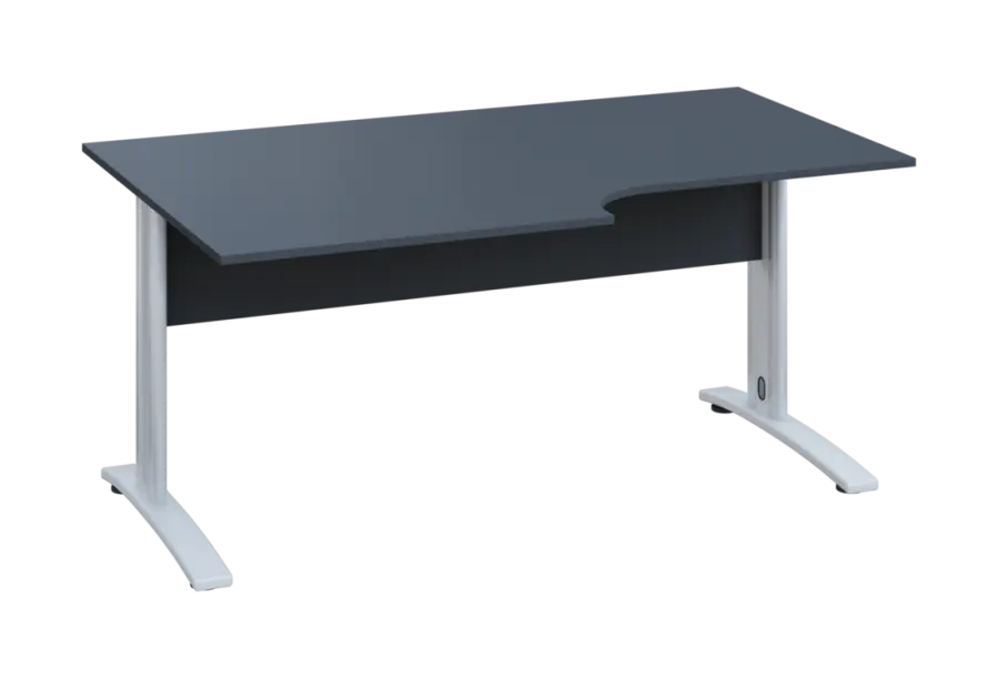 ERK 28 - 168 stůl kancelářský, rohový, levý, kovová podnož bílá, deska 25 mm, široký 1600 mm, antracit